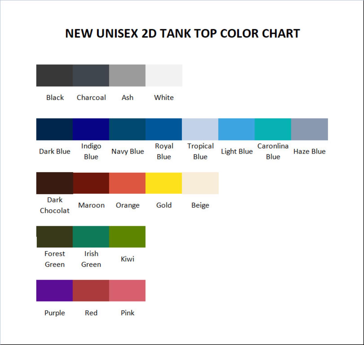 tank top color chart - Kai Cenat Shop